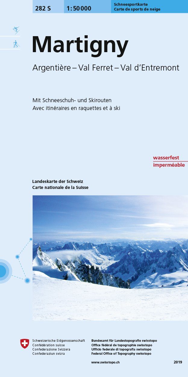 Carte de randonnée à ski n° 282S - Martigny (Suisse) | Swisstopo - ski au 1/50 000 carte pliée Swisstopo 
