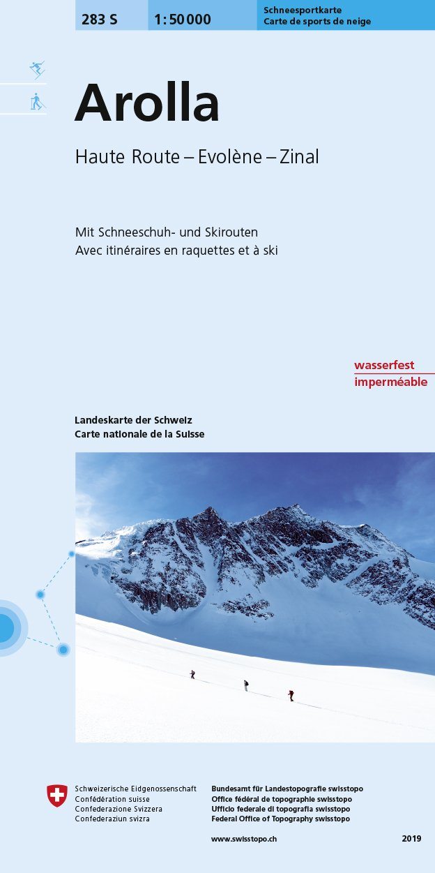 Carte de randonnée à ski n° 283S - Arolla (Suisse) | Swisstopo - ski au 1/50 000 carte pliée Swisstopo 