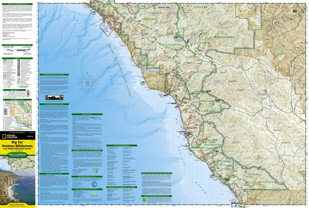 Carte de randonnée - Big Sur, Ventana Wilderness, Los Padres National Forest (Californie), n° 814 | National Geographic carte pliée National Geographic 