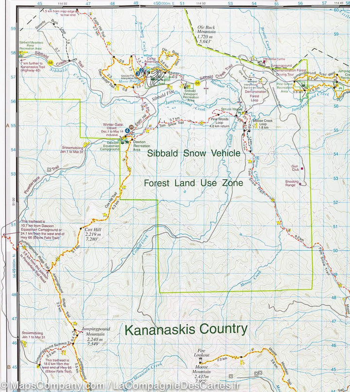 Carte de randonnée - Bragg Creek & Sheep Valley (région de Kananaskis, Alberta) | Gem Trek carte pliée Gem Trek Publishing 