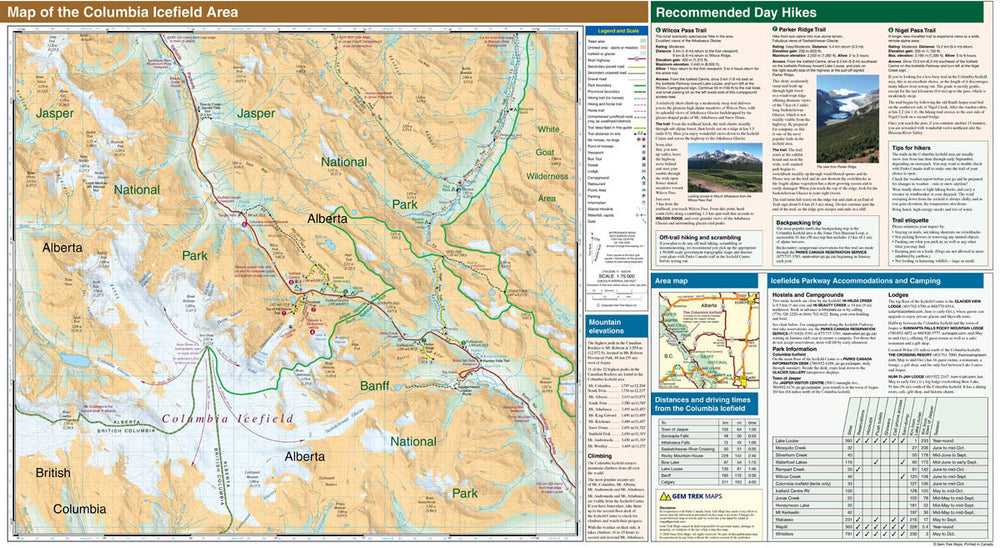 Carte de randonnée - Columbia Icefield (PN Banff et Jasper, Alberta) | Gem Trek carte pliée Gem Trek Publishing 