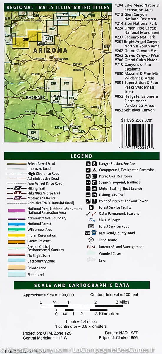 Carte de randonnée de Grand Canyon Ouest (Arizona) | National Geographic carte pliée National Geographic 