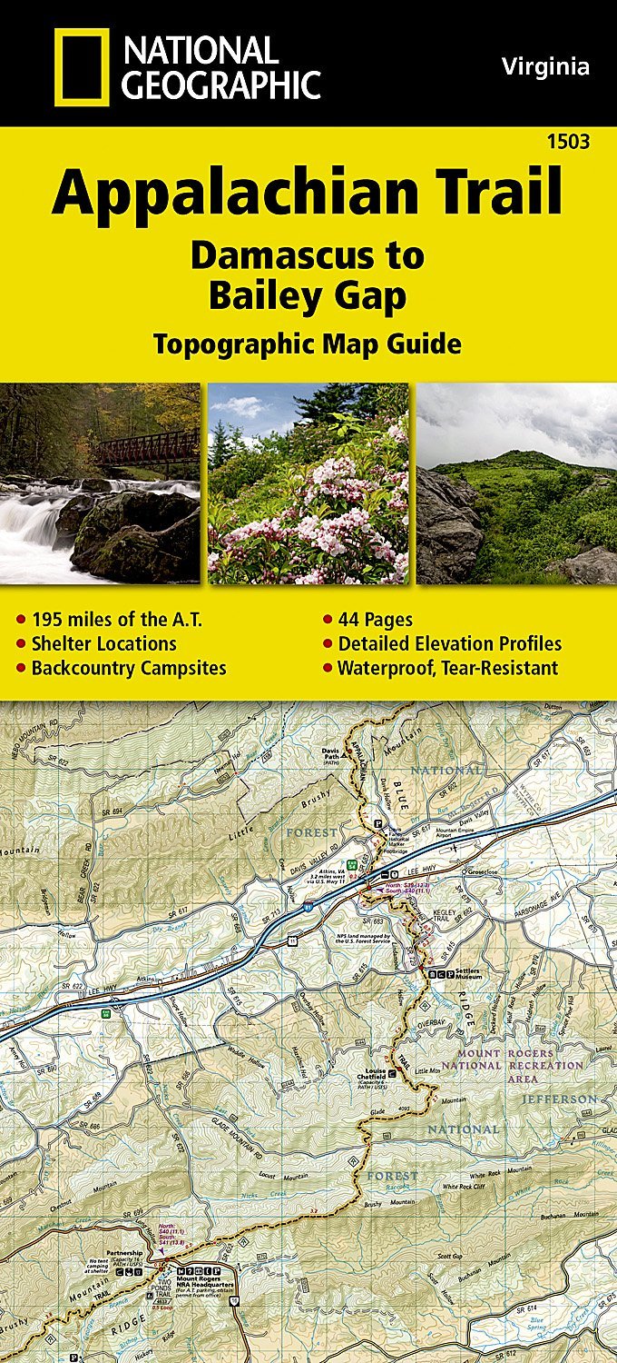 Carte de randonnée de l'Appalachian Trail - Damascus to Bailey Gap (Virginie) - n° 1503 | National Geographic carte pliée National Geographic 