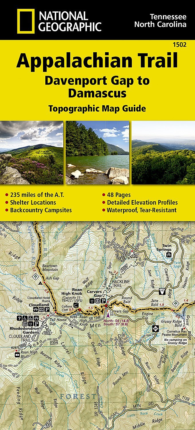 Carte de randonnée de l'Appalachian Trail - Davenport Gap to Damascus (North Carolina, Tennessee) - n° 1502 | National Geographic carte pliée National Geographic 
