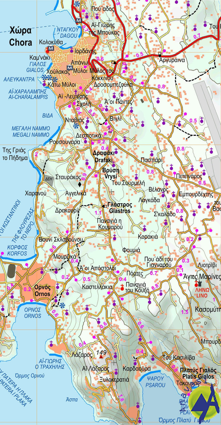 Carte de randonnée - Delos, Mykonos, Rheneia | Anavasi carte pliée Anavasi 