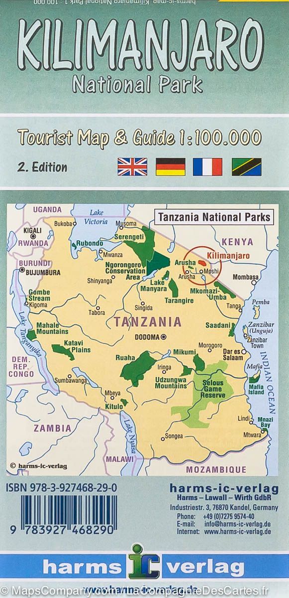 Carte de randonnée du Parc National Kilimanjaro (Kenya, Tanzanie) | Harms Verlag - La Compagnie des Cartes