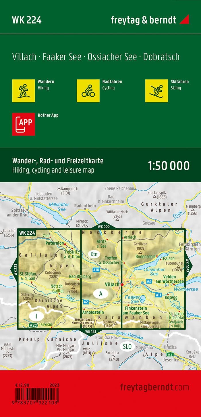 Carte de randonnée - Faaker See - Ossiacher See - Villach - Dobratsch (Alpes autrichiennes), n° WK224 | Freytag & Berndt carte pliée Freytag & Berndt 