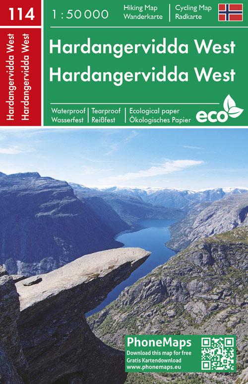 Carte de randonnée - Hardangervidda ouest (Norvège), n° 114 | PhoneMaps carte pliée PhoneMaps 
