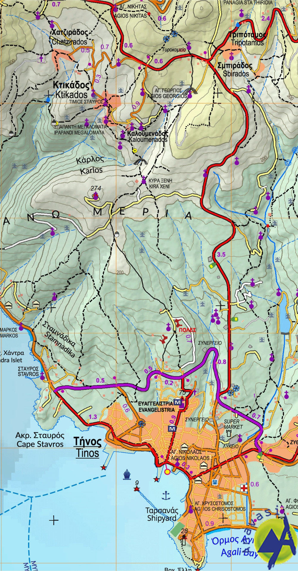Carte de randonnée - île de Tinos | Anavasi carte pliée Anavasi 