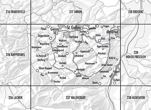 Carte de randonnée imperméable n° 227T - Appenzell (Suisse) | Swisstopo - Excursions au 1/50 000 carte pliée Swisstopo 