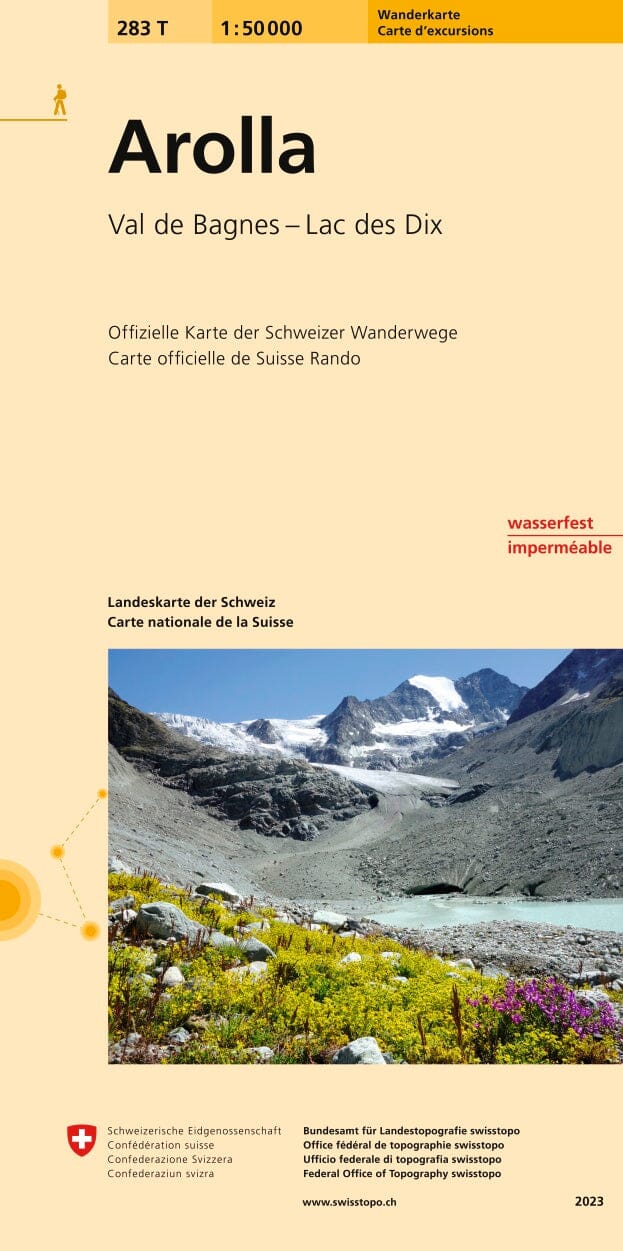 Carte de randonnée imperméable n° 283T - Arolla (Suisse) | Swisstopo - Excursions au 1/50 000 carte pliée Swisstopo 