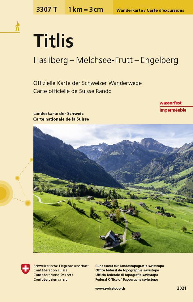 Carte de randonnée imperméable n° 3307T - Titlis (Suisse) | Swisstopo - 1/33 333 carte pliée Swisstopo 
