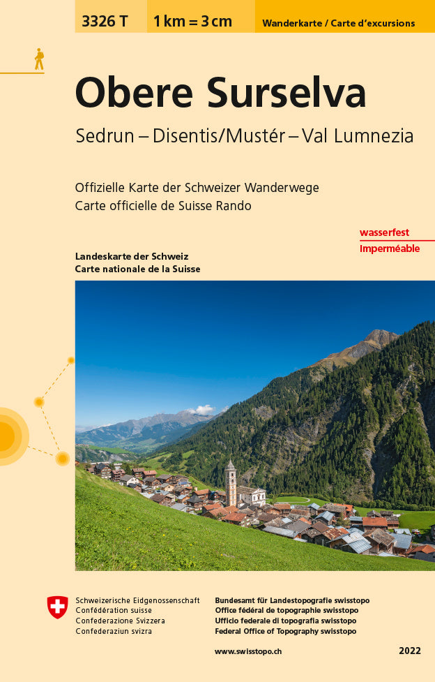 Carte de randonnée imperméable n° 3326T - Obere Surselva (Suisse) | Swisstopo - 1/33 333 carte pliée Swisstopo 