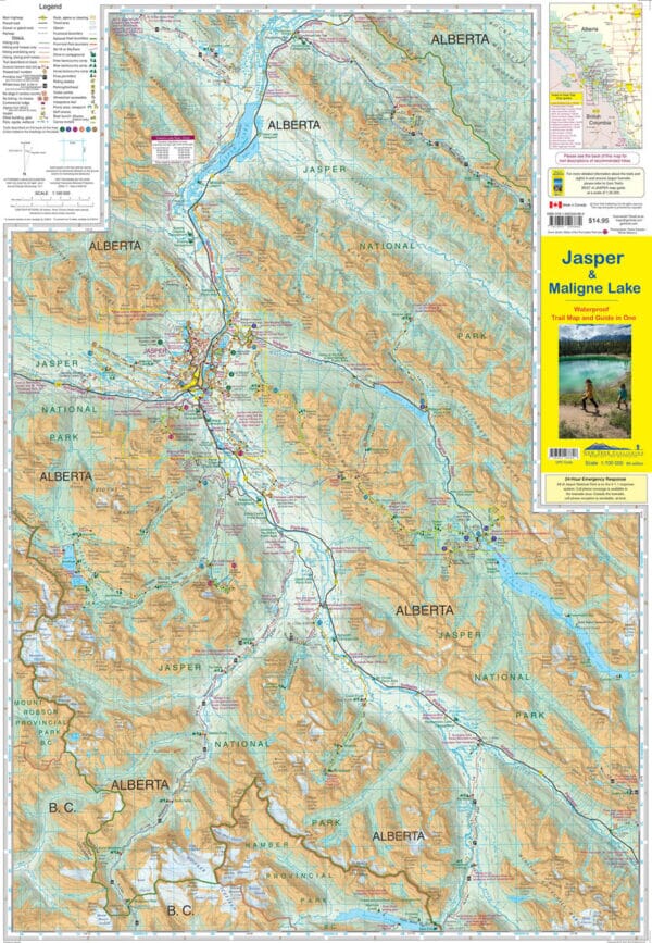 Carte de randonnée - Jasper & Maligne Lake (Alberta) | Gem Trek carte pliée Gem Trek Publishing 