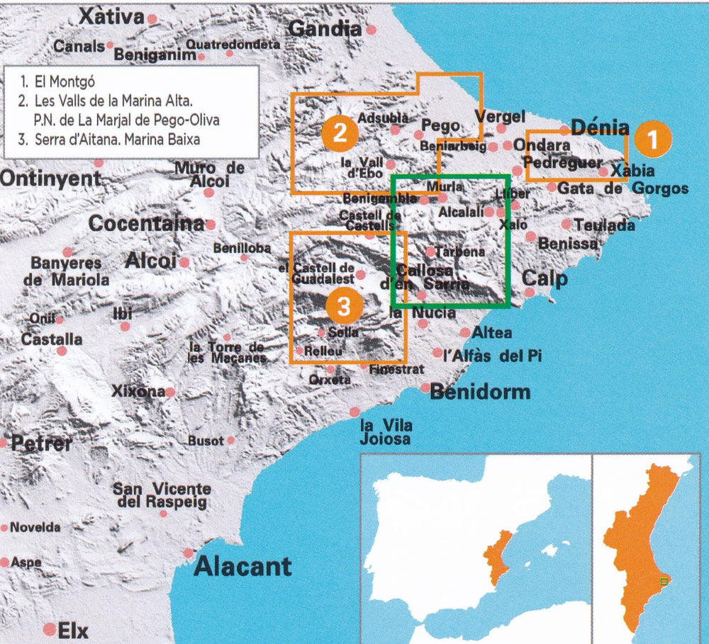 Carte de randonnée - Marina Alta, Serra de Bernia (Alicante) | Piolet carte pliée Editorial Piolet 