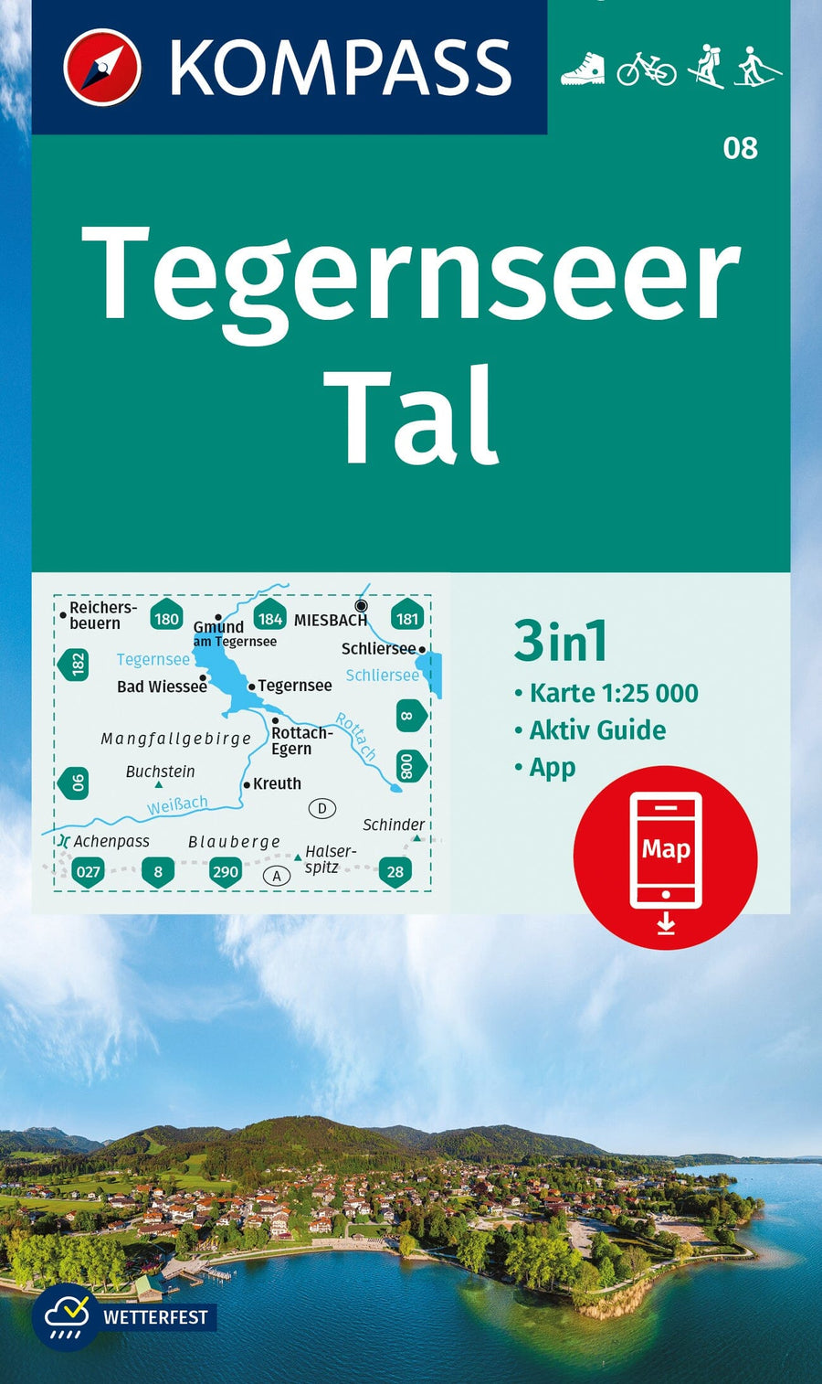 Carte de randonnée n° 008 - Tegernseer Tal + Activ Guide (Allemagne) | Kompass carte pliée Kompass 