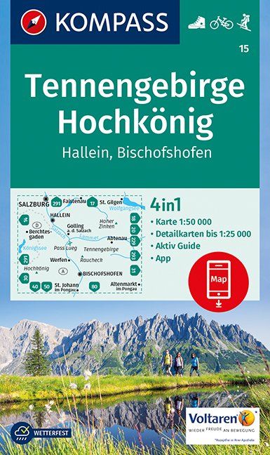 Carte de randonnée n° 015 - Massif de Tennen, Hochkönig (Autriche) | Kompass carte pliée Kompass 
