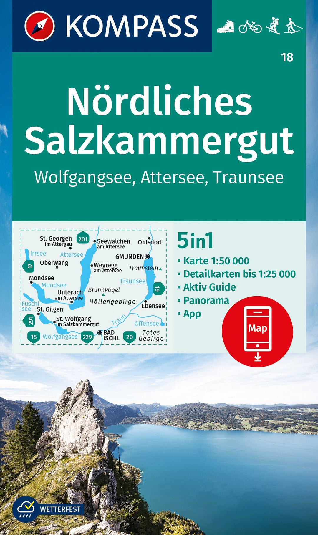 Carte de randonnée n° 018 - Salzkammergut Nord + Guide (Autriche) | Kompass carte pliée Kompass 