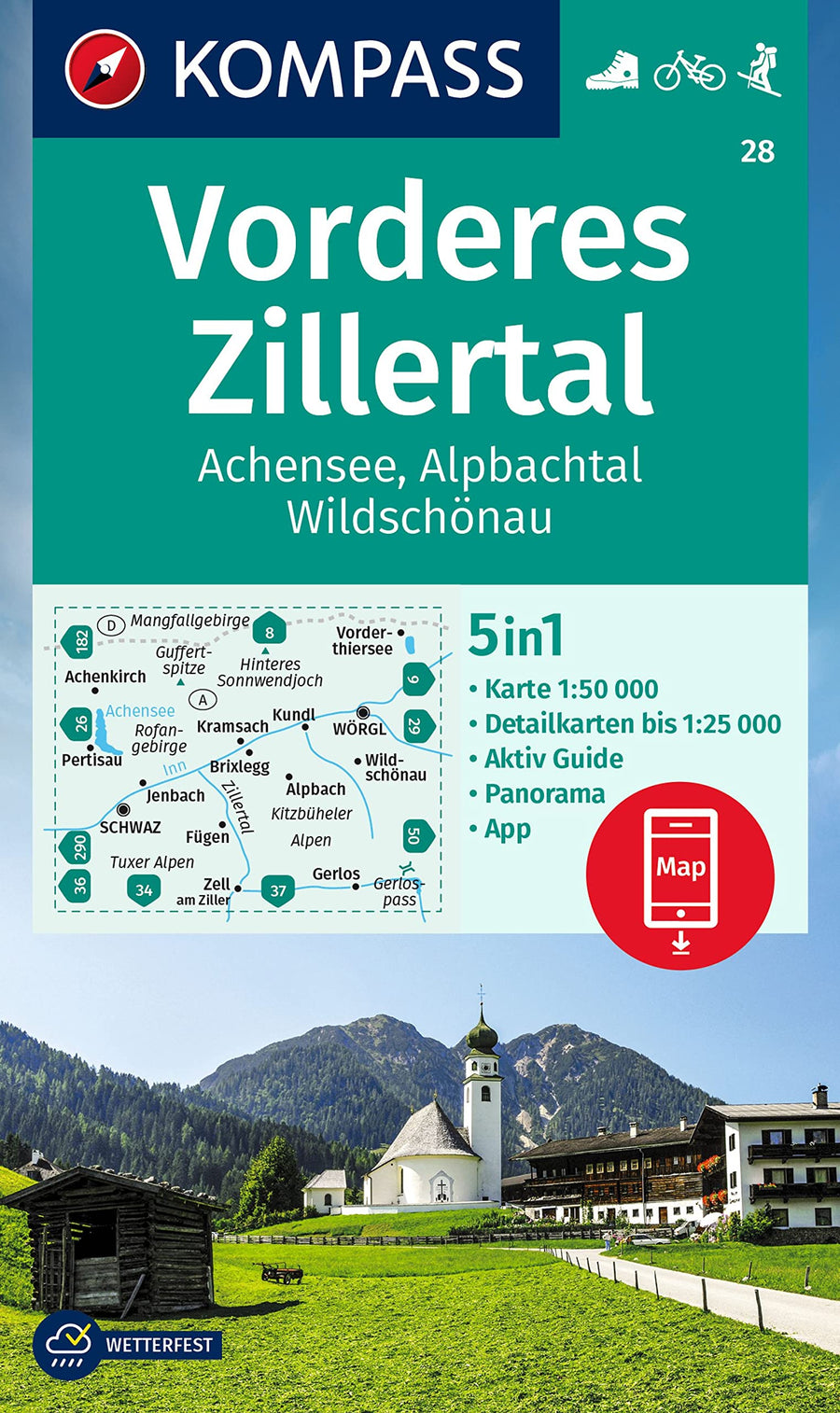 Carte de randonnée n° 028 - Vorderes Zillertal, Achensee, Alpbachtal, Wildschönau (Autriche) | Kompass carte pliée Kompass 