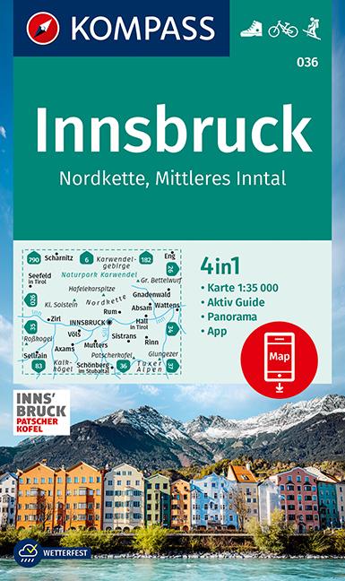 Carte de randonnée n° 036 - Innsbruck & environs (Tyrol, Autriche) | Kompass carte pliée Kompass 