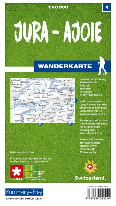 Carte de randonnée n° 04 - Jura, Ajoie (Suisse) | Kümmerly & Frey-1/40 000 carte pliée Kümmerly & Frey 
