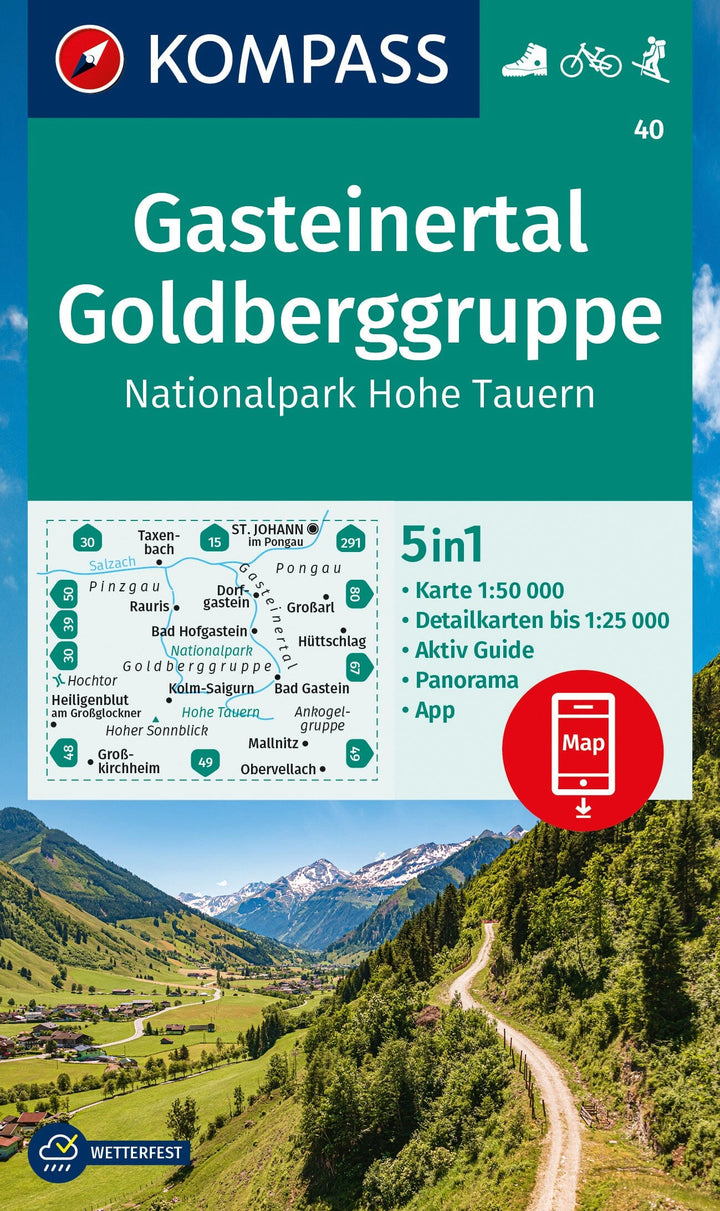 Carte de randonnée n° 040 - Gasteiner Tal, Goldberggruppe (Autriche) | Kompass carte pliée Kompass 