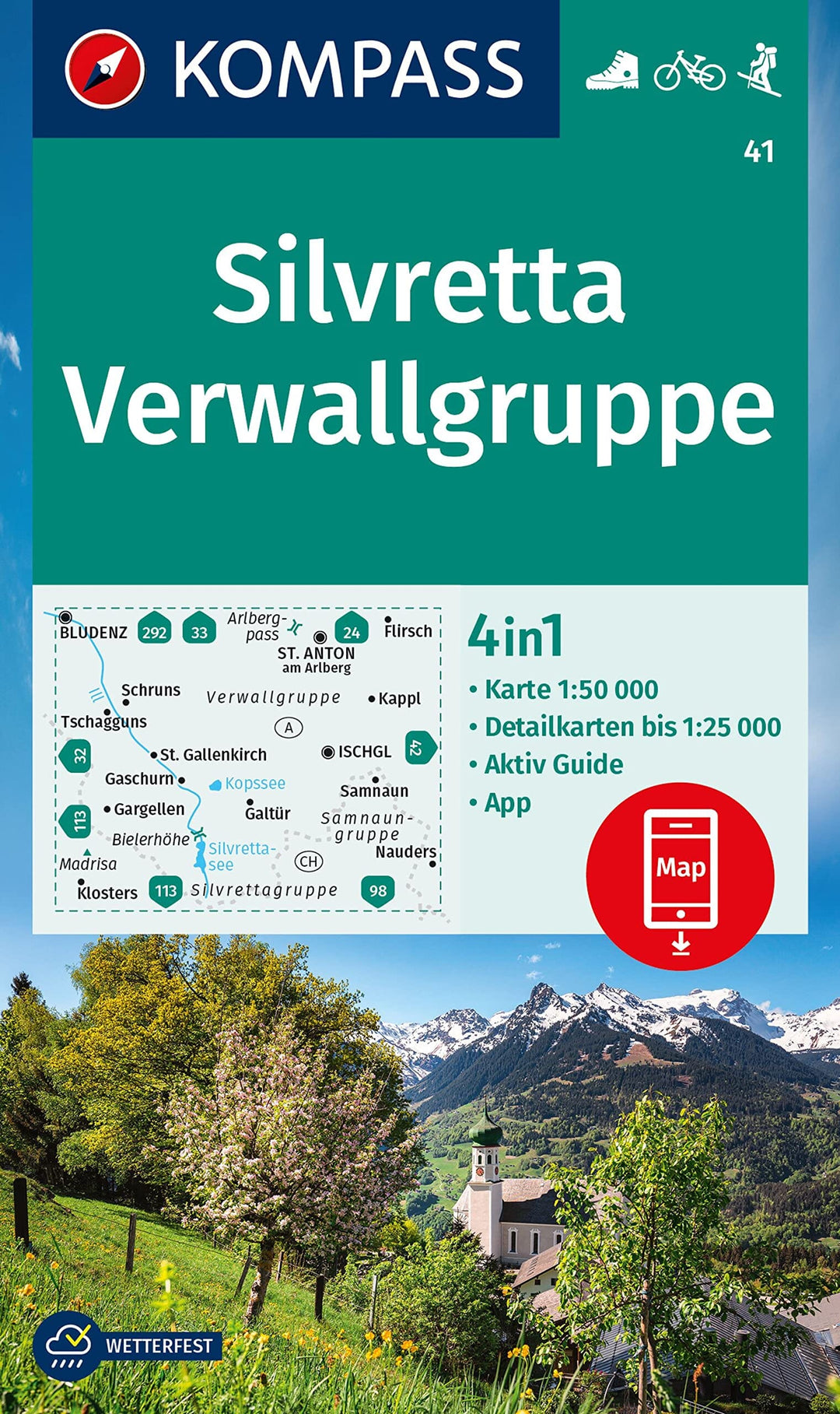 Carte de randonnée n° 041 - Silvretta, Massif de Verwall (Autriche, Suisse) | Kompass carte pliée Kompass 