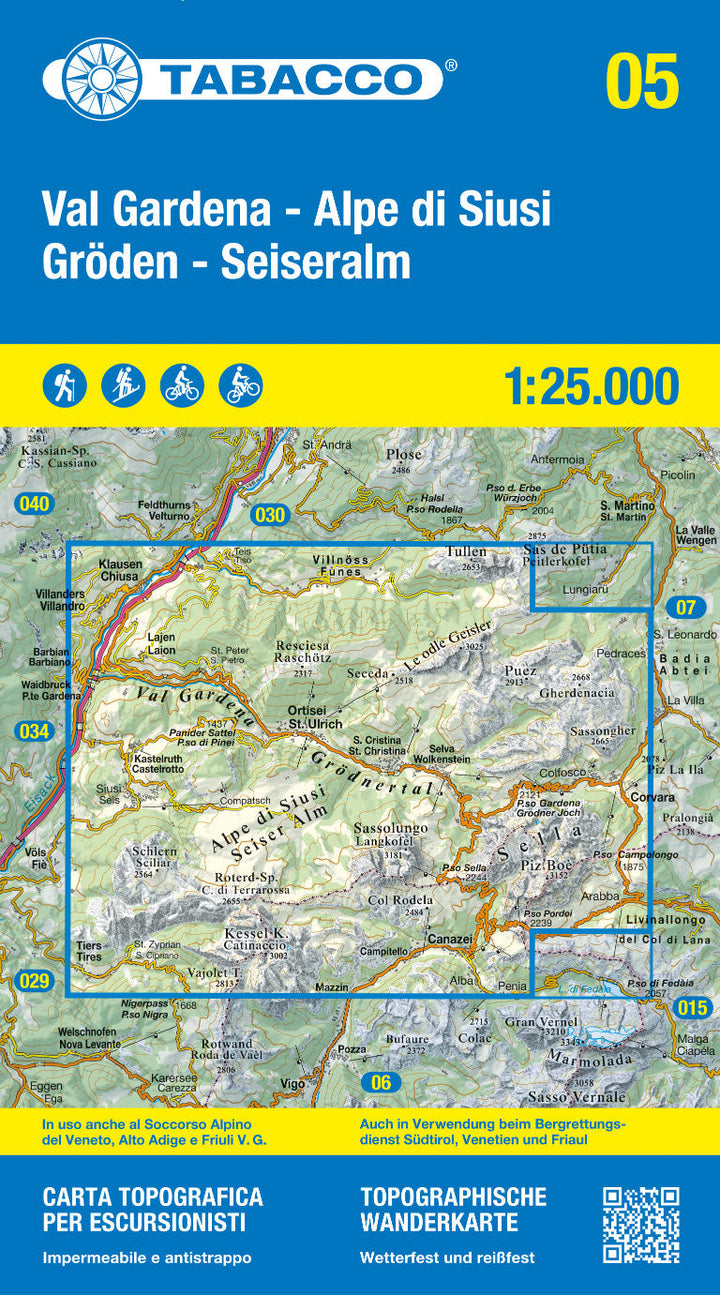 Carte de randonnée n° 05 - Val Gardena et Alpe di Siusi (Alpes, Italie) | Tabacco carte pliée Tabacco 