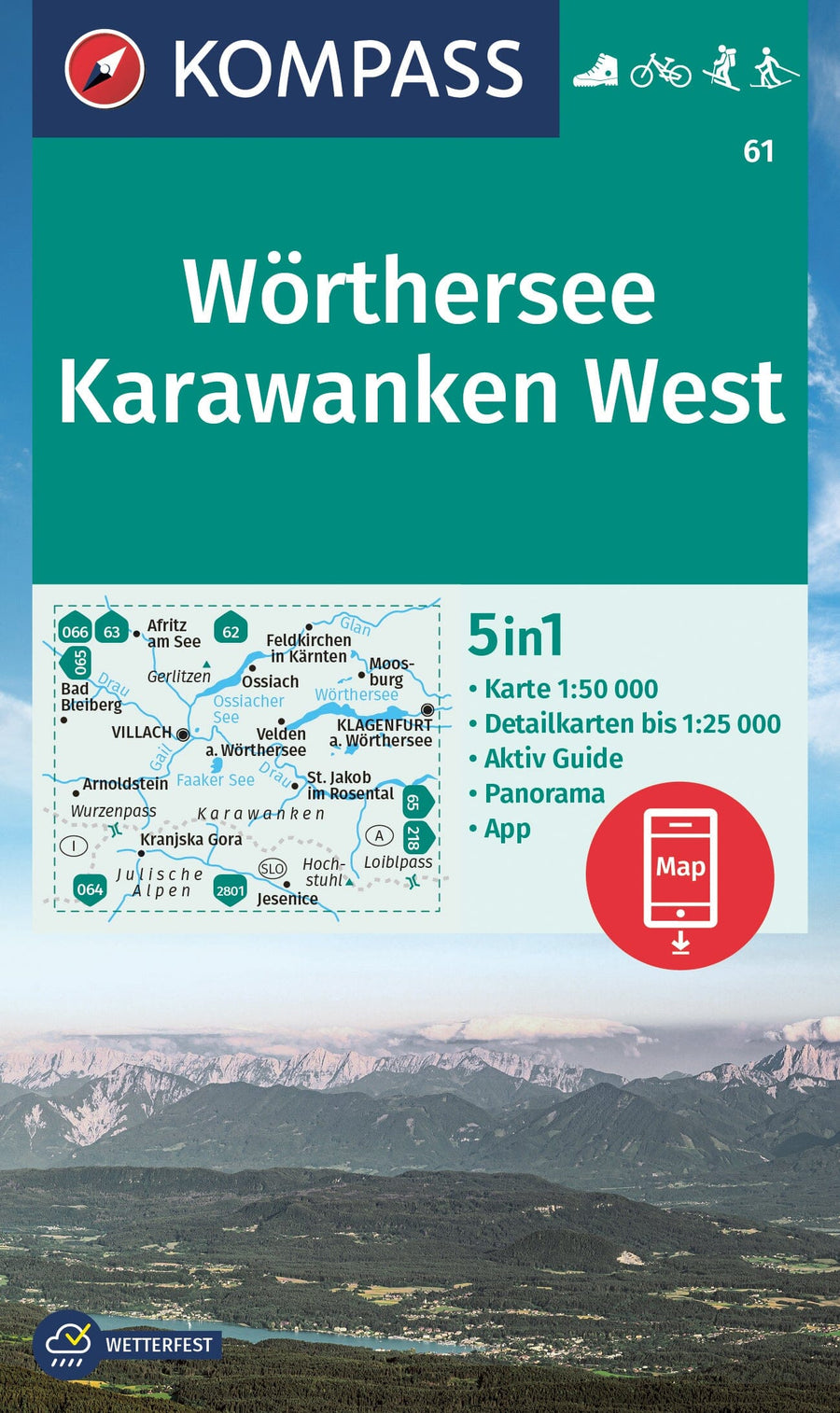 Carte de randonnée n° 061 - Wörthersee, Karwanken Ouest (Autriche) | Kompass carte pliée Kompass 