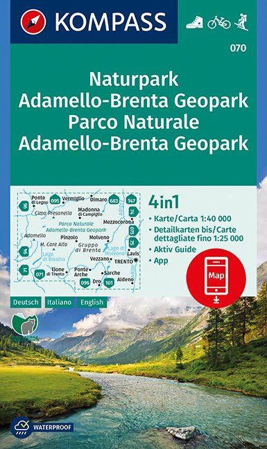 Carte de randonnée n° 070 - Adamello, Brenta NP (Italie) | Kompass carte pliée Kompass 
