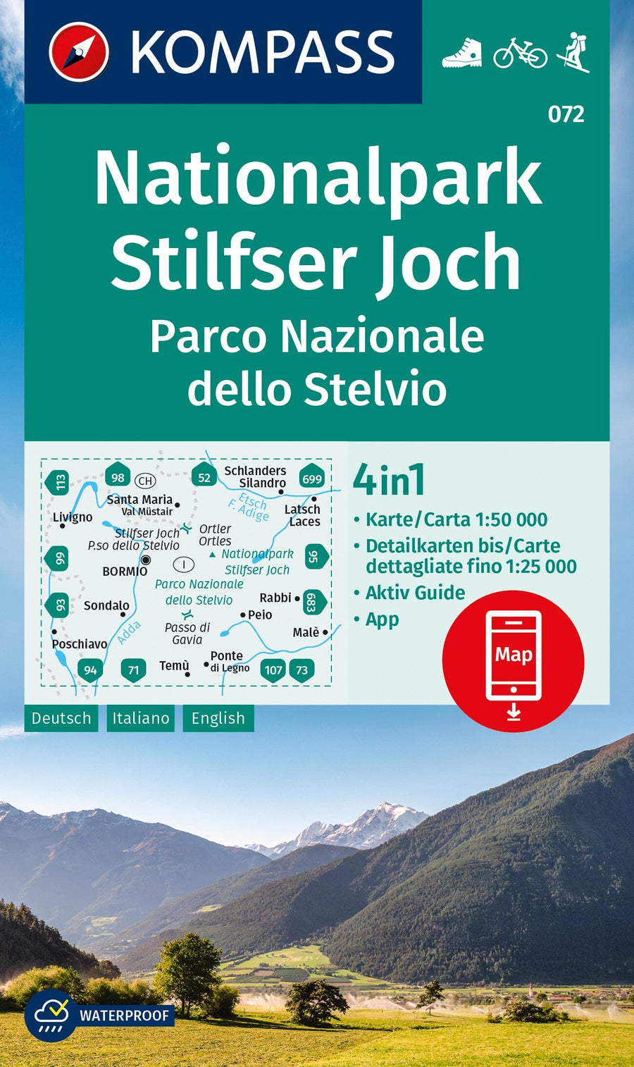 Carte de randonnée n° 072 - Parc national du Stelvio (Italie) | Kompass carte pliée Kompass 