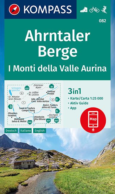 Carte de randonnée n° 082 - Ahrntaler Berge, Monti della Valle Aurina (Trentin-Haut-Adige) | Kompass carte pliée Kompass 