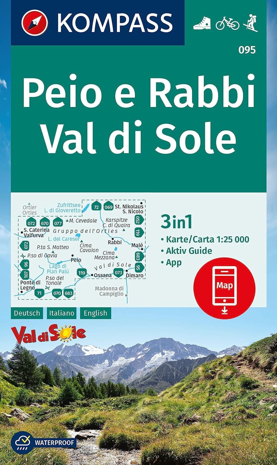 Carte de randonnée n° 095 - Val di Sole, Peio e Rabbi (Italie) | Kompass carte pliée Kompass 