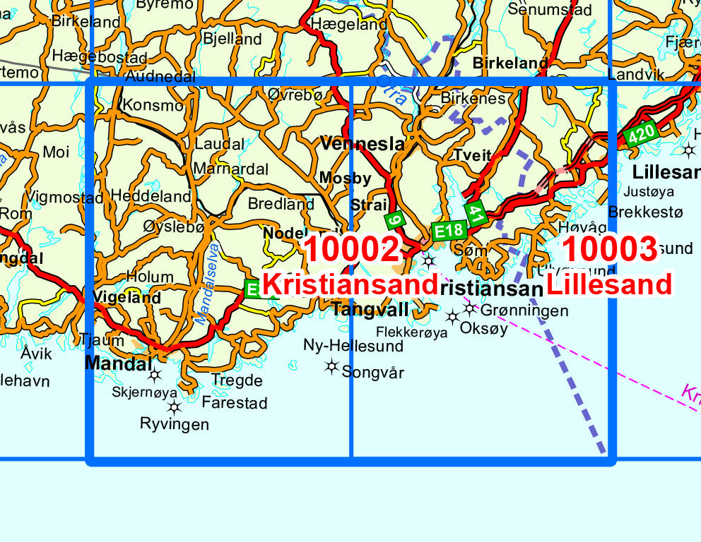 Carte de randonnée n° 10002 - Kristiansand (Norvège) | Nordeca - Norge-serien carte pliée Nordeca 