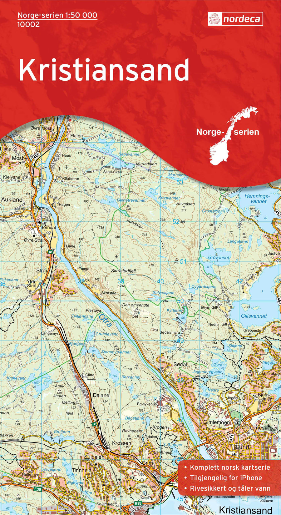 Carte de randonnée n° 10002 - Kristiansand (Norvège) | Nordeca - Norge-serien carte pliée Nordeca 