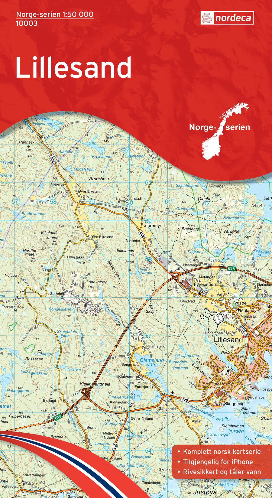 Carte de randonnée n° 10003 - Lillesand (Norvège) | Nordeca - Norge-serien carte pliée Nordeca 