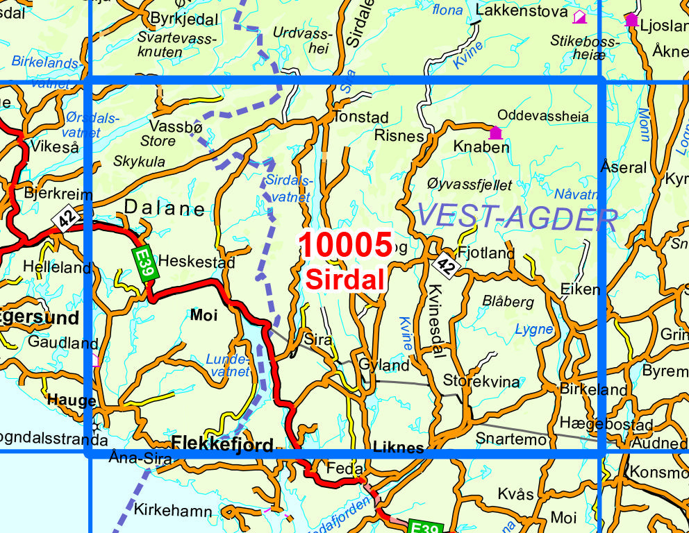 Carte de randonnée n° 10005 - Sirdal (Norvège) | Nordeca - Norge-serien carte pliée Nordeca 