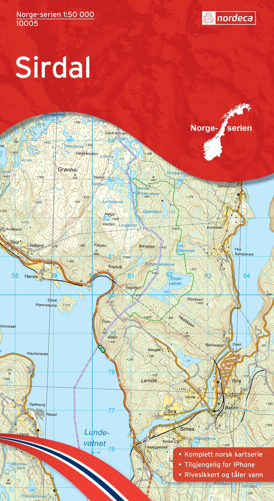 Carte de randonnée n° 10005 - Sirdal (Norvège) | Nordeca - Norge-serien carte pliée Nordeca 