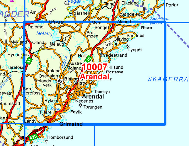 Carte de randonnée n° 10007 - Arendal (Norvège) | Nordeca - Norge-serien carte pliée Nordeca 