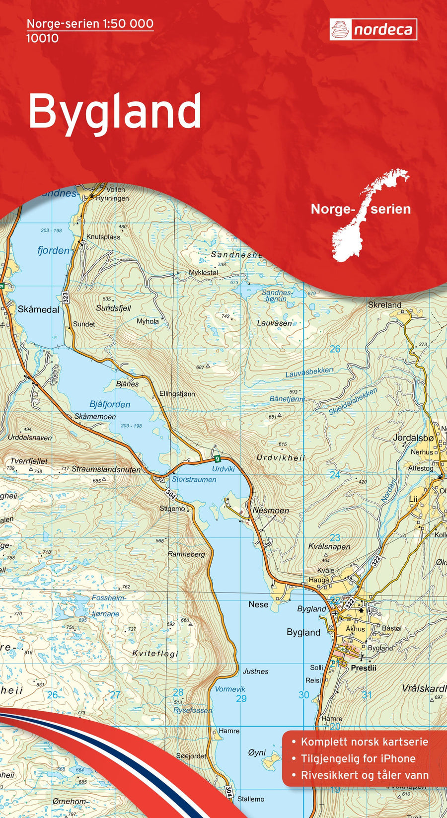Carte de randonnée n° 10010 - Bygland (Norvège) | Nordeca - Norge-serien carte pliée Nordeca 