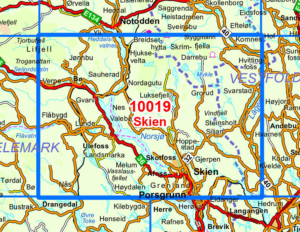 Carte de randonnée n° 10019 - Skien (Norvège) | Nordeca - Norge-serien carte pliée Nordeca 