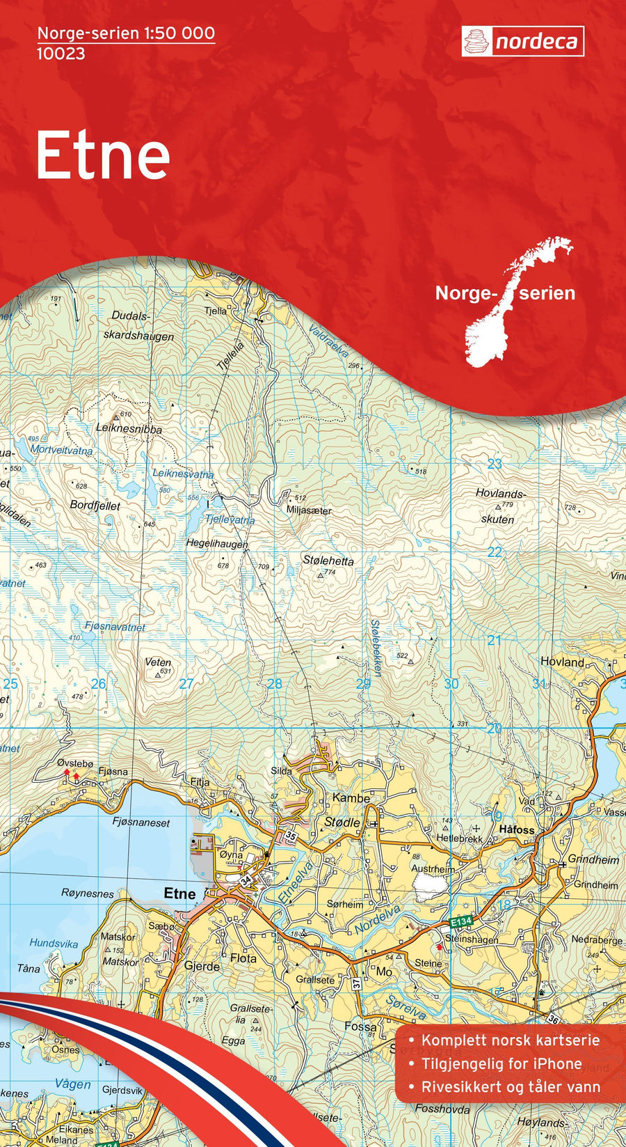 Carte de randonnée n° 10023 - Etne (Norvège) | Nordeca - Norge-serien carte pliée Nordeca 