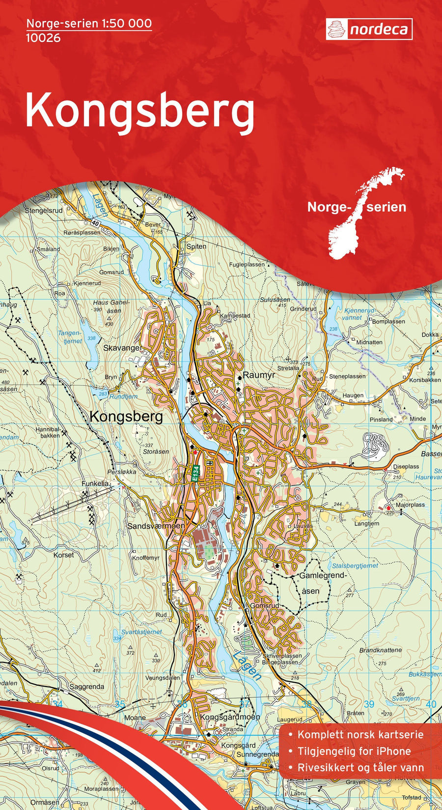 Carte de randonnée n° 10026 - Kongsberg (Norvège) | Nordeca - Norge-serien carte pliée Nordeca 