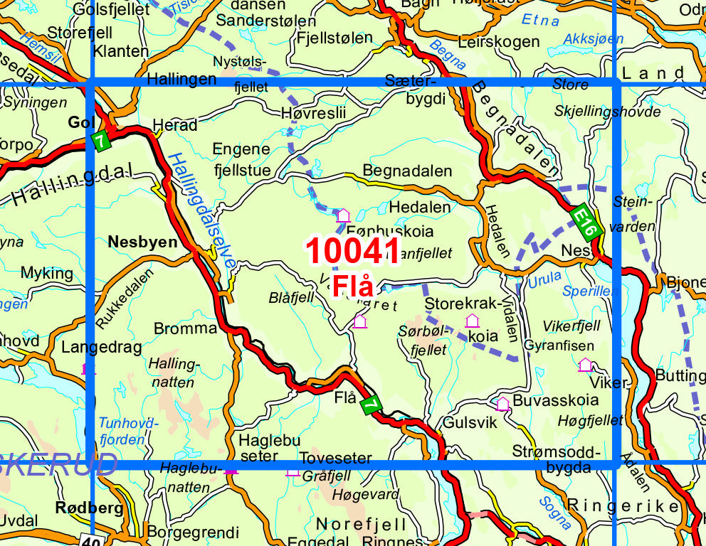 Carte de randonnée n° 10041 - Nesbyen (Fla) (Norvège) | Nordeca - Norge-serien carte pliée Nordeca 