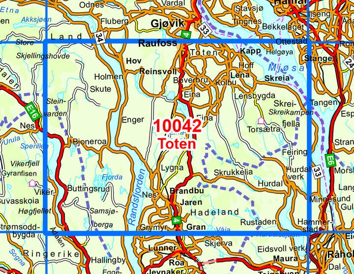 Carte de randonnée n° 10042 - Toten (Norvège) | Nordeca - Norge-serien carte pliée Nordeca 