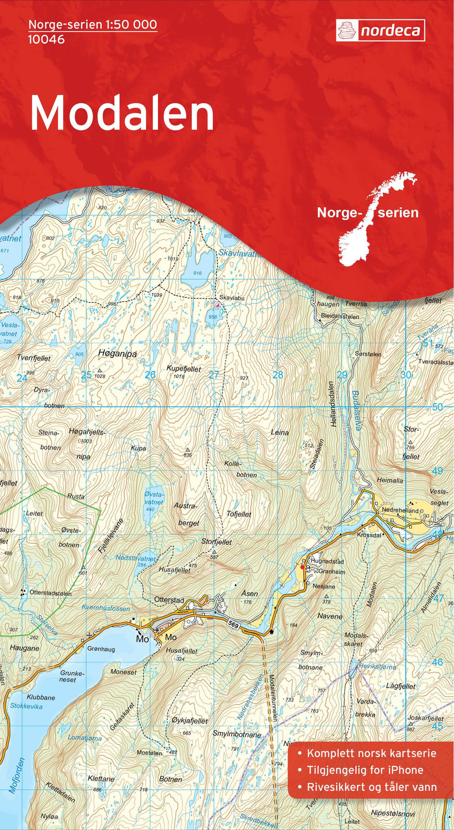 Carte de randonnée n° 10046 - Modalen (Norvège) | Nordeca - Norge-serien carte pliée Nordeca 