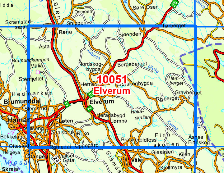 Carte de randonnée n° 10051- Elverum (Norvège) | Nordeca - Norge-serien carte pliée Nordeca 