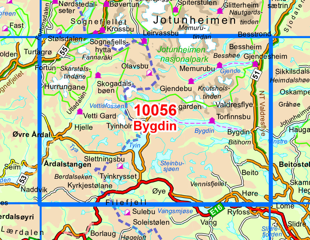 Carte de randonnée n° 10056 - Besseggen /Bygdin (Norvège) | Nordeca - Norge-serien carte pliée Nordeca 