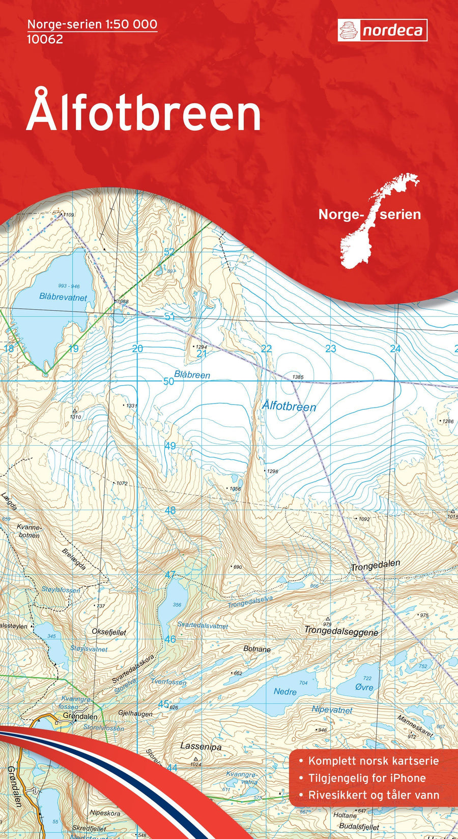 Carte de randonnée n° 10062 - Alfotbreen (Norvège) | Nordeca - Norge-serien carte pliée Nordeca 