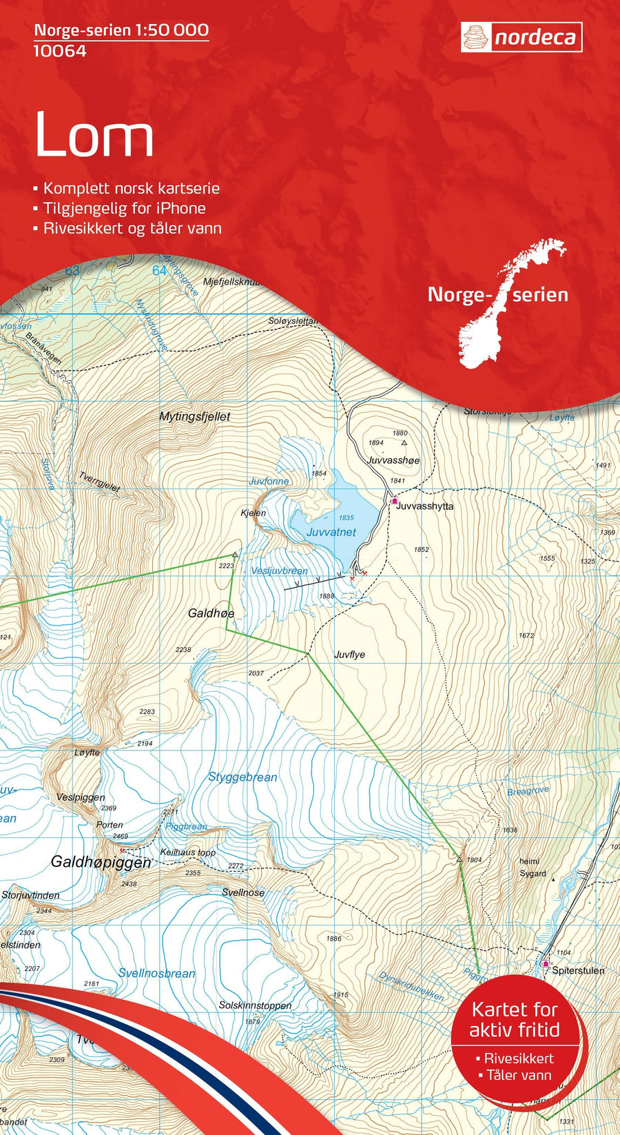 Carte de randonnée n° 10064 - Lom (Norvège) | Nordeca - Norge-serien carte pliée Nordeca 